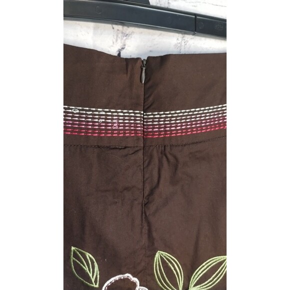 Heart Soul Skirt Woman's Size 5 Embroidered Brown Pink Floral Cotton - Picture 7 of 9